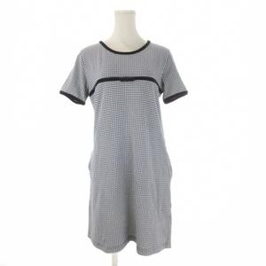 フォクシー FOXEY RABBITS' ワンピース 40 紺 ネイビー チェック柄 ラウンドネック 半袖 /CK41 ■ECD005 レディース