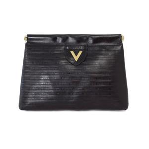 ヴァレンティノ ヴァレンチノ  VALENTINO クラッチバッグ セカンドバッグ ロゴデザイン 型押し ロゴ金具 レザー 黒 ブラック ■GY74 レディース