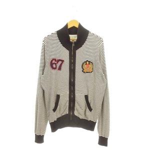 ポロジーンズ ラルフローレン POLO JEANS ニットジャケット XL 白 ホワイト 黒 ブラック ボーダー柄 スタンドカラー 長袖 /KK ■GY61 メンズ