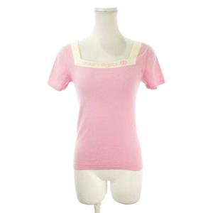 クレージュ courreges 21 ニット セーター ウール 38 ピンク スクエアネック 半袖 ロゴ刺繍 /AH42 ■ECA007 レディース