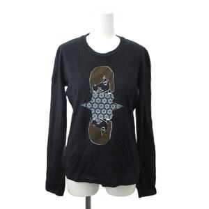 プラダ PRADA 長袖Tシャツ トップス  黒 ブラック プリント 長袖 ラウンドネック /SH ■ECA007 レディース