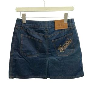 グッチ GUCCI デニムスカート 38 インディゴブルー ミニ丈 プリーツ 無地 166648.XZ003 /NP ■GY53 レディース
