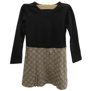 バーバリー ロンドン BURBERRY LONDON 子ども服 ワンピース 120A 黒 ブラック ベージュ チェック柄 ラウンドネック 長袖 /RN ■GY50 キッズ