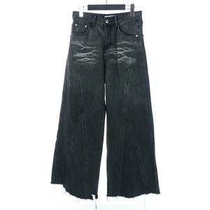 MENES ブラック ワイドデニムパンツ