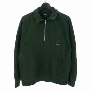ステューシー STUSSY Back Panels Half Zip ハーフジップ スウェット トレーナー S グリーン/レッド メンズ