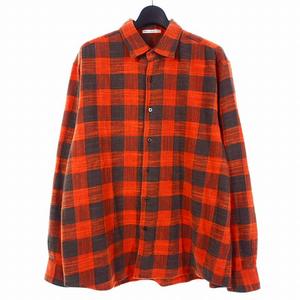 ユニフォームエクスペリメント uniform experiment FADE SHIRT チェックシャツ 長袖 4 オレンジ/ブラック UE-242042 メンズ