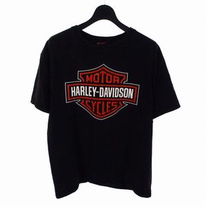 ハーレーダビッドソン HARLEY DAVIDSON ロゴプリントTシャツ カットソー 半袖 L ブラック 黒 メンズ