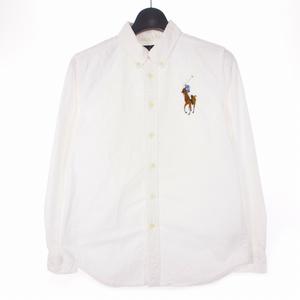 ラルフローレン RALPH LAUREN 刺繍ロゴ オックスフォードシャツ ブラウス 長袖 L ホワイト 白 レディース