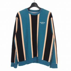 シュプリーム SUPREME 17FW Vertical Striped Pique Crewneck ストライプ クルーネック スウェット トレーナー M ティールカラー メンズ