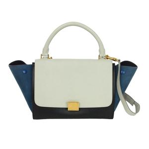 セリーヌ CELINE トラペーズ ミディアム レザー 2way ハンドバッグ マルチカラー ブルー ホワイト 青 白 レディース