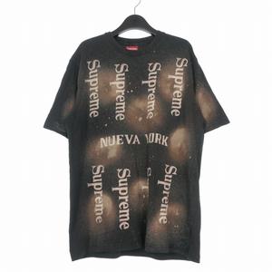 シュプリーム SUPREME 20SS NUEVA YORK S/S Top ブリーチ加工 ロゴプリント Tシャツ カットソー 半袖 M ブラック 黒 国内正規 メンズ