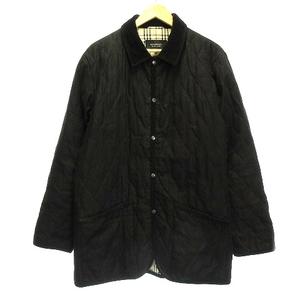 バーバリーブラックレーベル BURBERRY BLACK LABEL ダウンジャケット コート キルティング 長袖 ミドル丈 裏地ノバチェック 切替 コーデュロイ 無地 L 黒 ブラック アウター /VT メンズ
