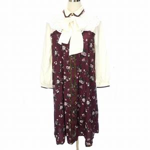 未使用品 アクシーズファム axes femme ビスチェ 切替 Aライン 花柄 ワンピース ロング 長袖 M アイボリー ワインレッド /TAY レディース