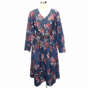 アクシーズファム axes femme 大花 ガウン ワンピース ロング 長袖 Vネック 花柄 M 紺 赤 ネイビー レッド /TAY レディース