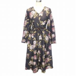 アクシーズファム axes femme 大花 ガウン ワンピース ロング 長袖 Vネック 花柄 M チャコールグレー /TAY レディース