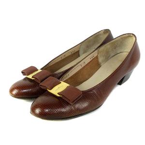 美品✨Ferragamo パンプス ダークブラウン スクエアバックル ローヒール サルヴァトーレフェラガモ Salvatore Ferragamo ヴァラ パンプス