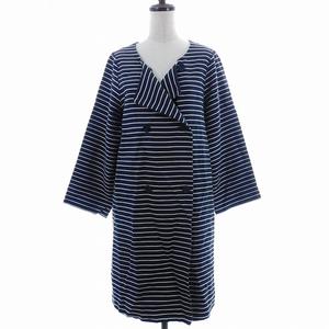 シンプリシテェ Simplicite スプリングコート 長袖 ミドル丈 コットン 麻混 リネン混 ボーダー 紺 ネイビー アウター レディース