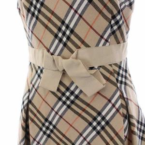 バーバリーブルーレーベルワンピースノバチェックベルトリボンベージュ