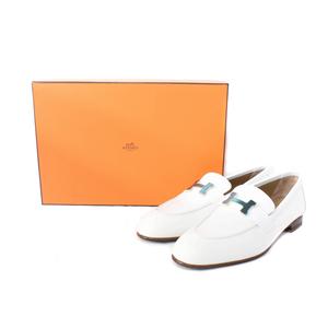 エルメス パリ H金具 レザー ローファー ホワイト ベージュ HERMES