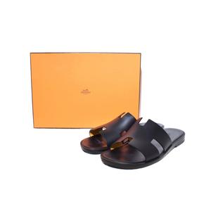 エルメス メンズサンダル イズミール レザー　ブラック　44 エルメス HERMES イズミール レザー サンダル ミュール フラット