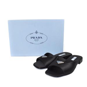 プラダ PRADA 三角ロゴプレート サテン フラット サンダル ミュール 37 