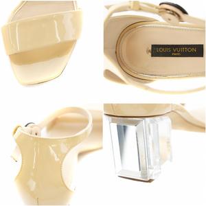 ルイヴィトン LOUIS VUITTON サンダル ストラップ チャンキーヒール エナメル 36.5 23.5cm ベージュ /AN7 レディース