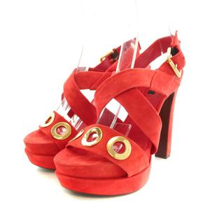 ルイヴィトン LOUIS VUITTON レッドスエードプラットフォームヒールズ Red Suede Platform Heels サンダル アンクルストラップ ハイヒール スエード 35.5 23.0cm 赤 レッド /YT レディース