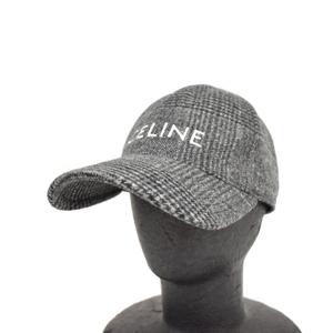 セリーヌ CELINE キャップ ロゴ チェック ウール 帽子 S グレー