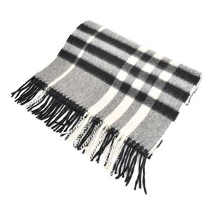 バーバリー BURBERRY マフラー チェック フリンジ カシミヤ グレー ☆AA★ メンズ