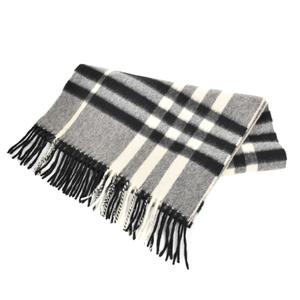 バーバリー BURBERRY マフラー チェック フリンジ カシミヤ グレー ☆AA★ メンズ