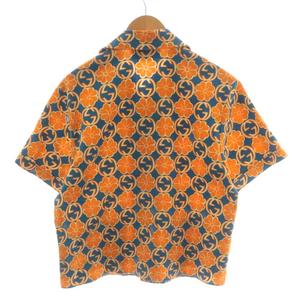 【中古】グッチ GUCCI アロハシャツ 半袖 総柄 花柄 コットン 46 オレンジ 青 ブルー 609040 ZAD2P グッチ GUCCI アロハシャツ 半袖 総柄 花柄 コットン 46 オレンジ 青