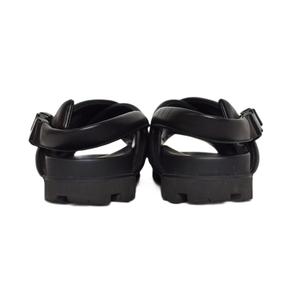 プラダ PRADA モノリス トライアングルロゴ パテッドナッパレザー クリスクロス シューズ サンダル 7 黒 ブラック 2X3089 レディース