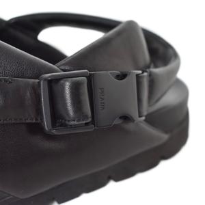 プラダ PRADA モノリス トライアングルロゴ パテッドナッパレザー クリスクロス シューズ サンダル 7 黒 ブラック 2X3089 レディース