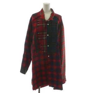 ロエベ LOEWE シャツ ブラウス 長袖 チェック柄 コットン L 赤 レッド 紺 ネイビー 緑 グリーン /AN15 レディース