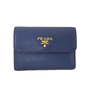 プラダ PRADA 三つ折り財布 サフィアーノ レザー 青 ブルー メンズ レディース