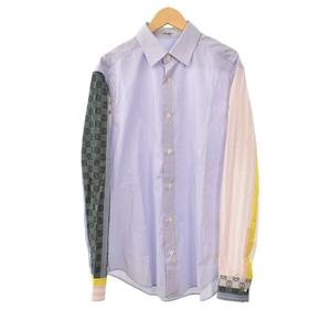 ロエベ LOEWE アナグラム ストライプ 切替 シャツ 長袖 38 水色 ライトブルー H2109210CG メンズ