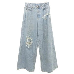 ヴェトモン VETEMENT Fucked Up Logo Jeans ロゴ デストロイ ワイド バギーデニムパンツ ジーンズ クラッシュ加工 31 青 ブルー ☆AA★ メンズ