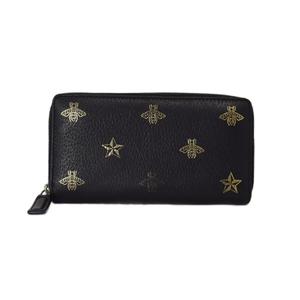 グッチ GUCCI ビー＆スター ラウンドジップウォレット 長財布 蜂 星 レザー 黒 ブラック 金色 ゴールドカラー ☆AA★ メンズ