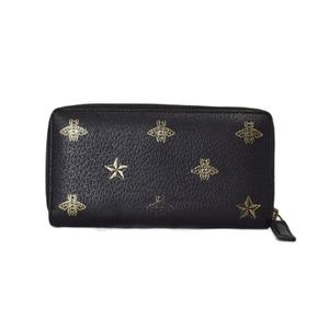 グッチ GUCCI ビー＆スター ラウンドジップウォレット 長財布 蜂 星 レザー 黒 ブラック 金色 ゴールドカラー ☆AA★ メンズ