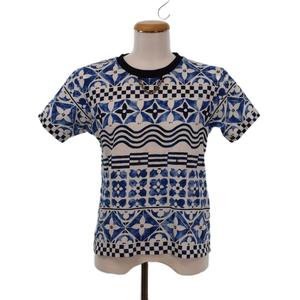 ルイヴィトン LOUIS VUITTON Ｔシャツ 半袖 ロゴプリント モノグラム 総柄 ロゴ金具 クルーネック S 青 ブルー 白 ホワイト RW232W EEV FPTS23 ☆AA★ レディース