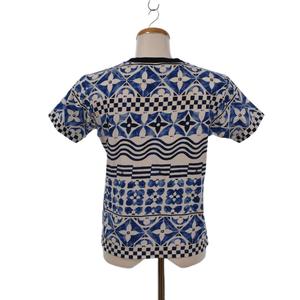 ルイヴィトン LOUIS VUITTON Ｔシャツ 半袖 ロゴプリント モノグラム 総柄 ロゴ金具 クルーネック S 青 ブルー 白 ホワイト RW232W EEV FPTS23 ☆AA★ レディース