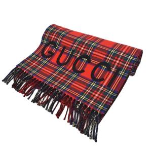 グッチ GUCCI マフラー ストール チェック ウールカシミヤ混 35×20 赤 レッド 597530 メンズ レディース