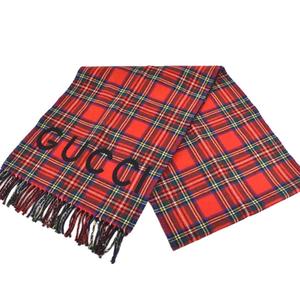グッチ GUCCI マフラー ストール チェック ウールカシミヤ混 35×20 赤 レッド 597530 メンズ レディース