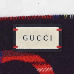 グッチ GUCCI マフラー ストール チェック ウールカシミヤ混 35×20 赤 レッド 597530 メンズ レディース