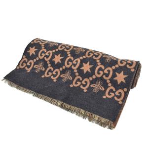 グッチ GUCCI ビー&スター GGジャカード マフラー ストール 黒 ブラック 茶 ブラウン ☆AA★ メンズ レディース