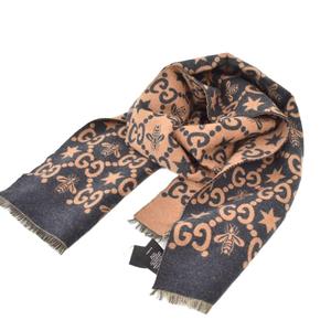 グッチ GUCCI ビー&スター GGジャカード マフラー ストール 黒 ブラック 茶 ブラウン ☆AA★ メンズ レディース