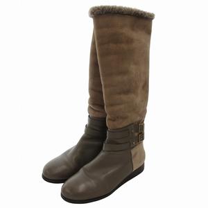 ジミーチュウ JIMMY CHOO ムートンブーツ ベルテッド ゴールドカラー金具 ロゴ ロング 37 茶 ブラウン /FF レディース