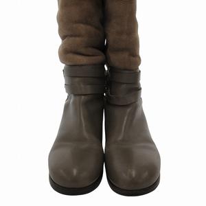 ジミーチュウ JIMMY CHOO ムートンブーツ ベルテッド ゴールドカラー金具 ロゴ ロング 37 茶 ブラウン /FF レディース