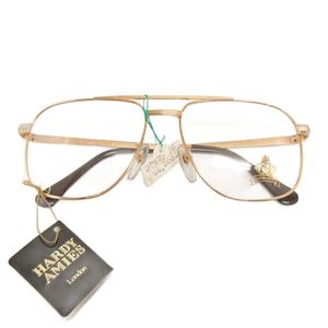 ハーディエイミス HARDY AMIES タグ付き メガネ メガネフレーム チタン メタルフレーム 度なし 56□16-140 ゴールドカラー 黒 ブラック ■GY99 メンズ