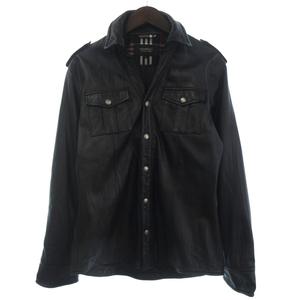 バーバリーブラックレーベル BURBERRY BLACK LABEL シャツ ジャケット ラムレザー 長袖 M 黒 ブラック メンズ